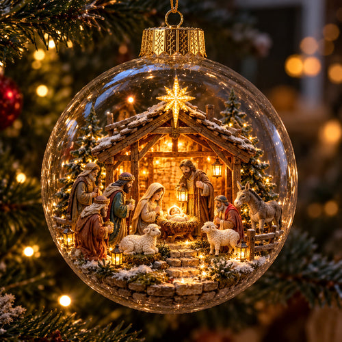 Nativity Scene Light-Up Globe Ornament GFTOTP23256
