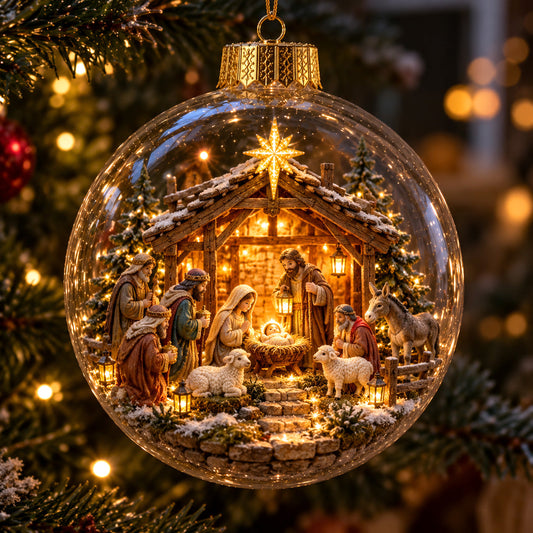 Nativity Scene Light-Up Globe Ornament GFTOTP23256