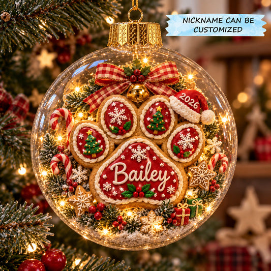Personalized Christmas Paw Light-Up Globe Ornament QTCUZ GFTOTP23263