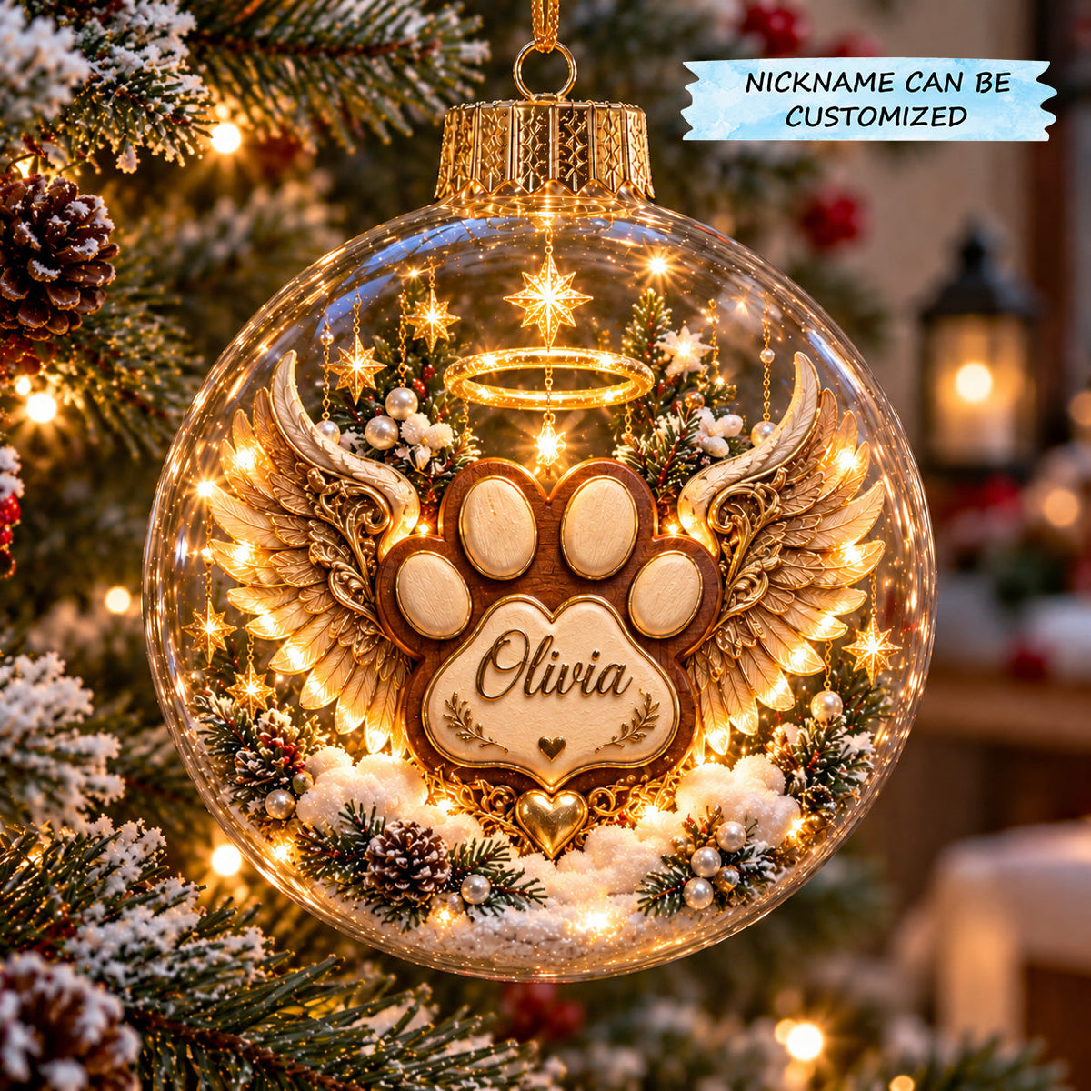Personalized Angel Paw Light-Up Globe Ornament QTCUZ GFTOTP23264