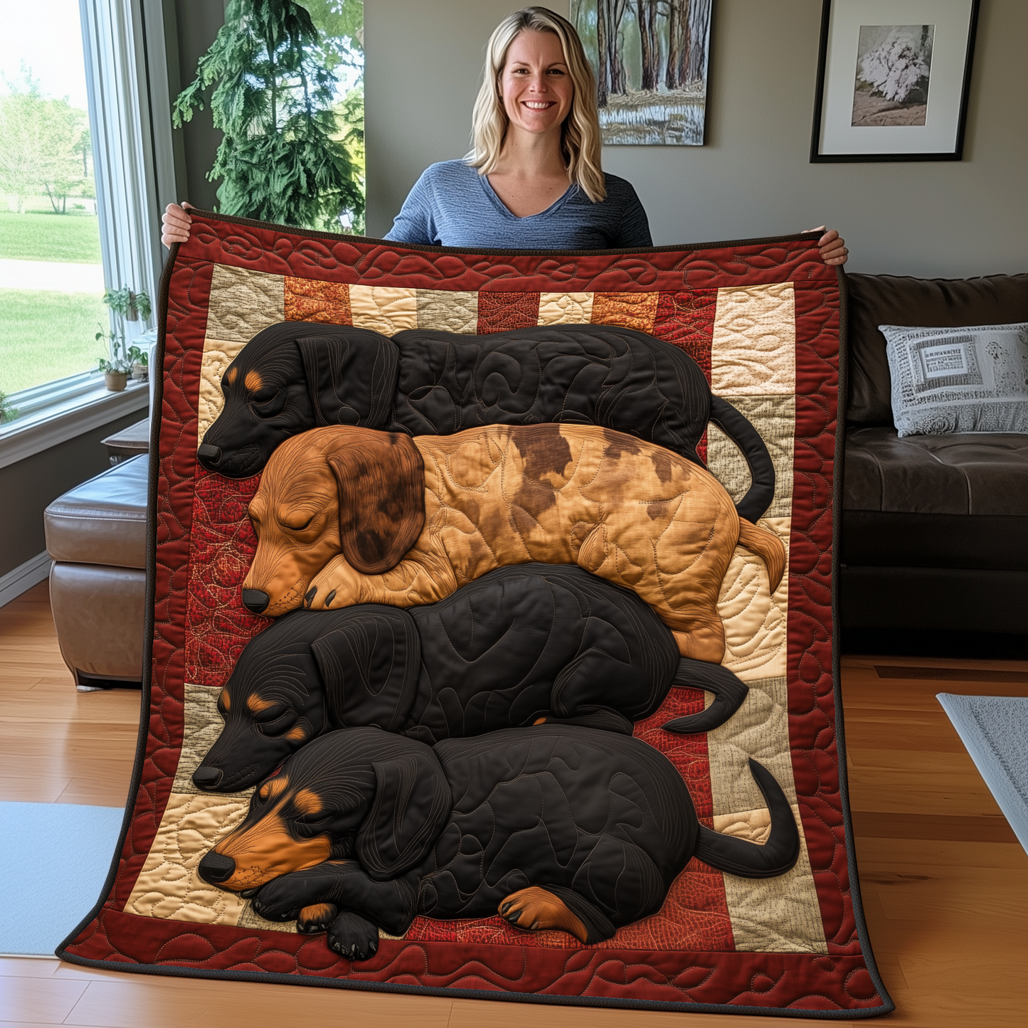 Whimsical Sleeping Dachshund Quilted Blanket GFTOTP2392