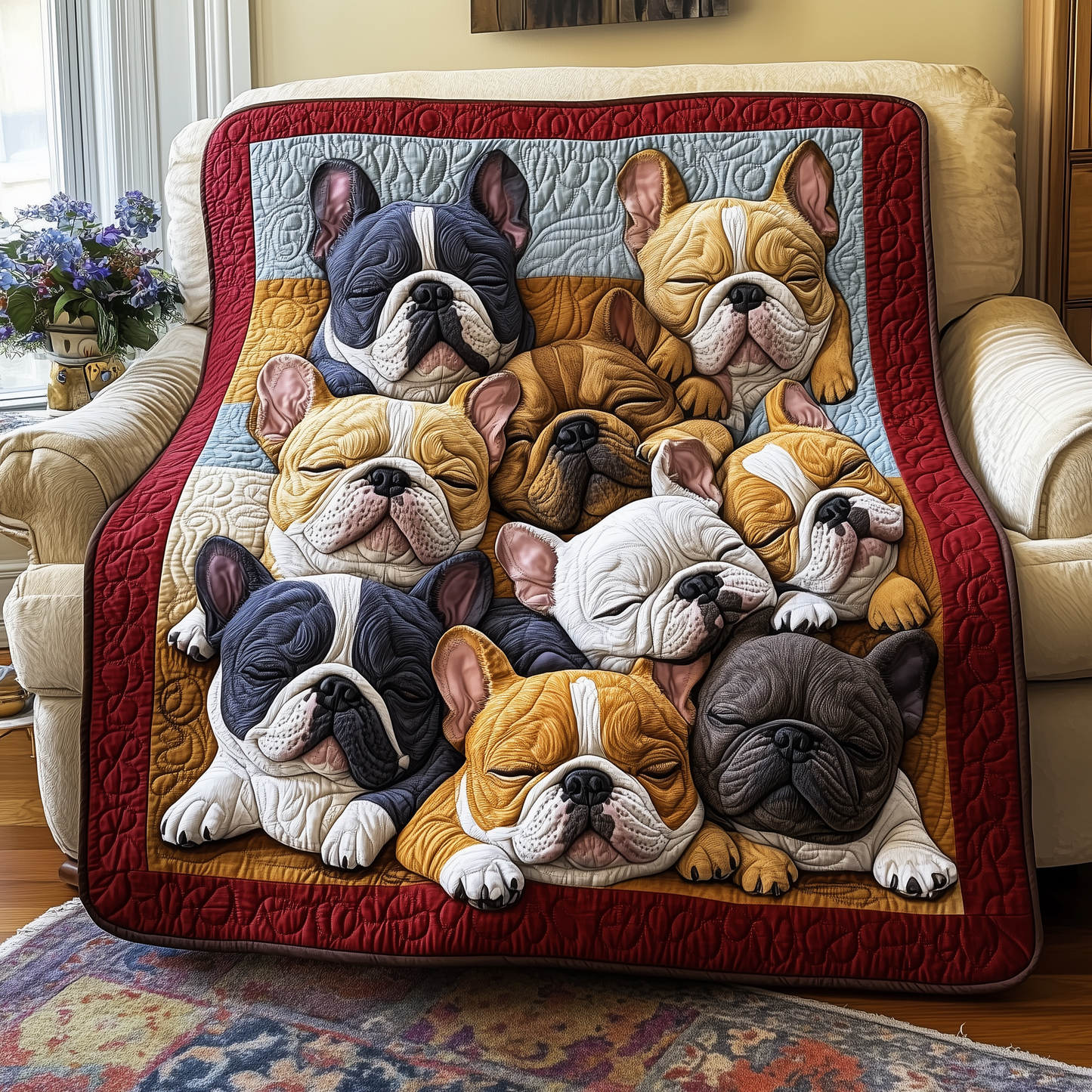Adorable Sleepy French Bulldogs Quilted Blanket GFTOTP2451