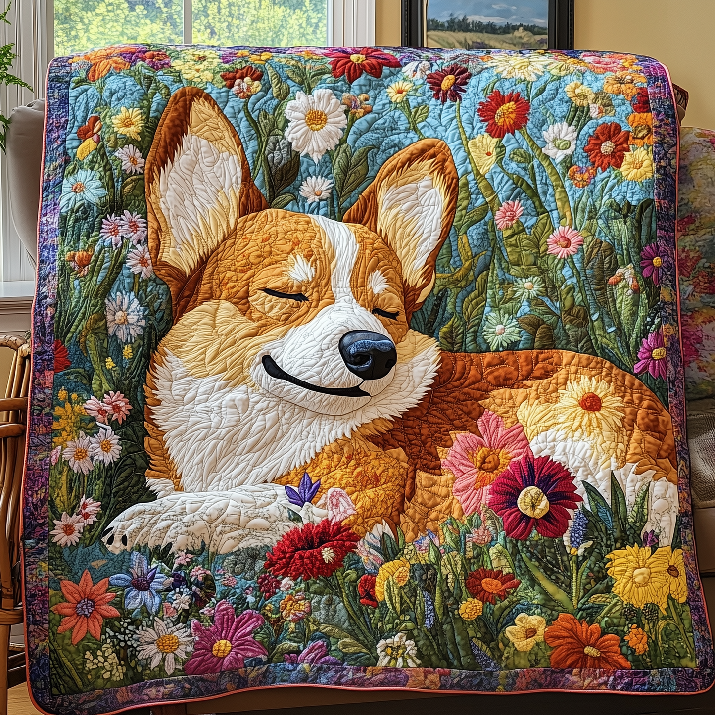 Garden Corgi Dreamscape Quilted Blanket GFTOTP2481