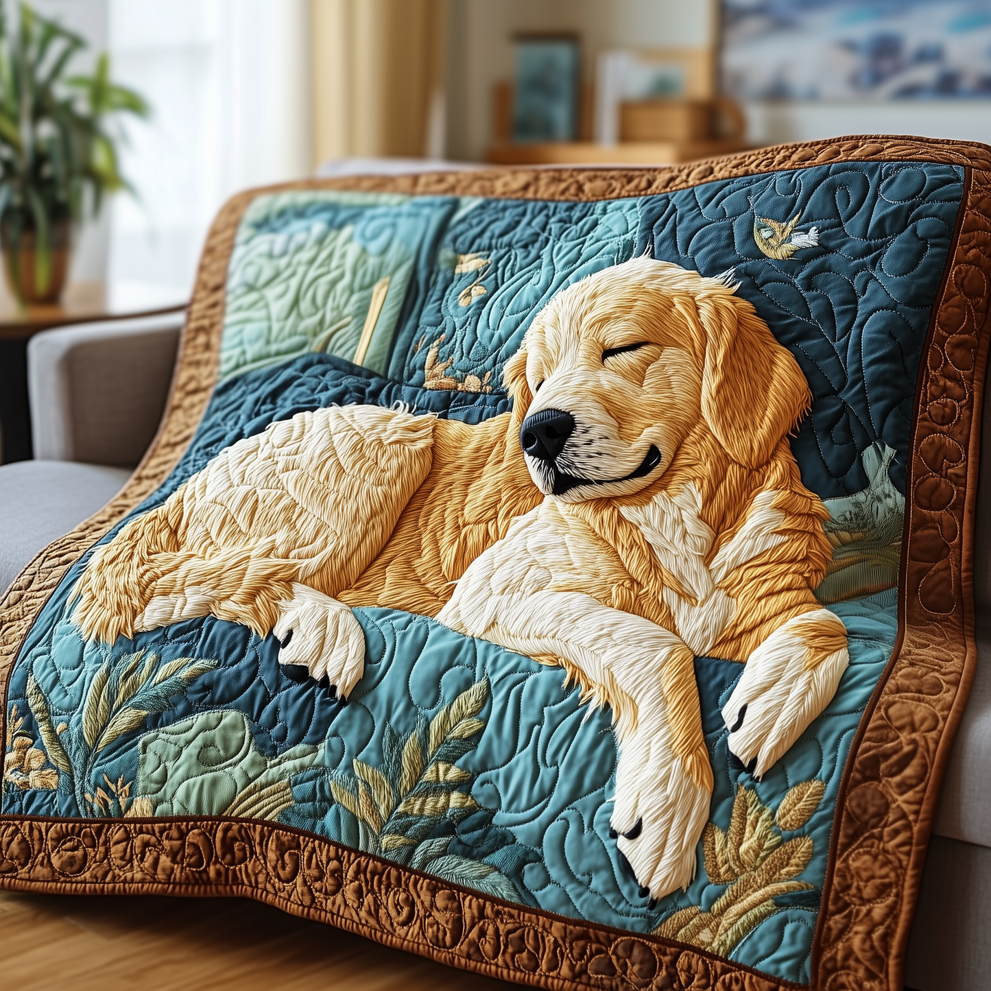 Peaceful Sleepy Golden Retriever Quilted Blanket GFTOTP2567