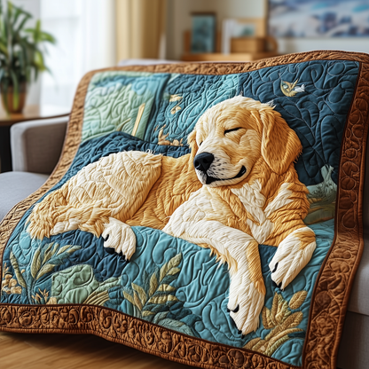 Peaceful Sleepy Golden Retriever Quilted Blanket GFTOTP2567