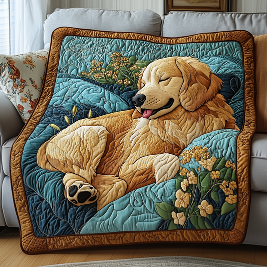 Peaceful Sleepy Golden Retriever Quilted Blanket GFTOTP2569