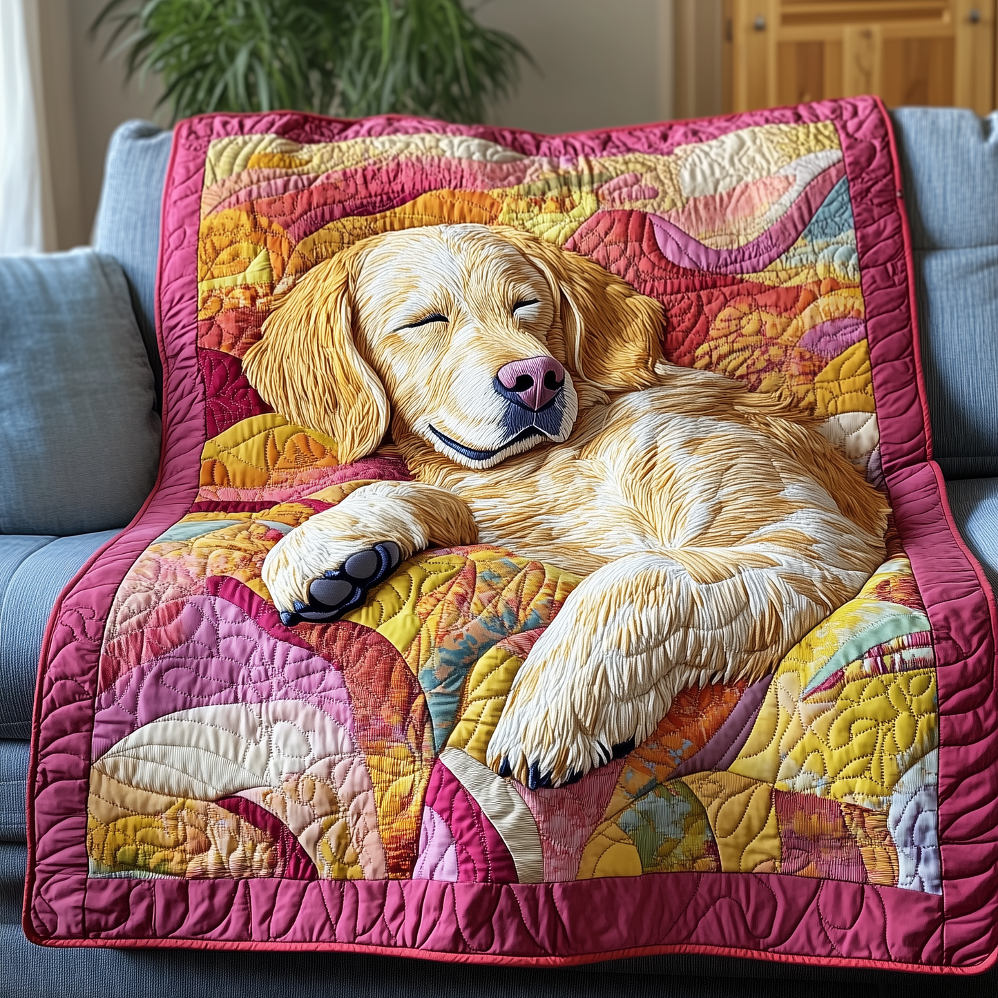 Peaceful Sleepy Golden Retriever Quilted Blanket GFTOTP2570