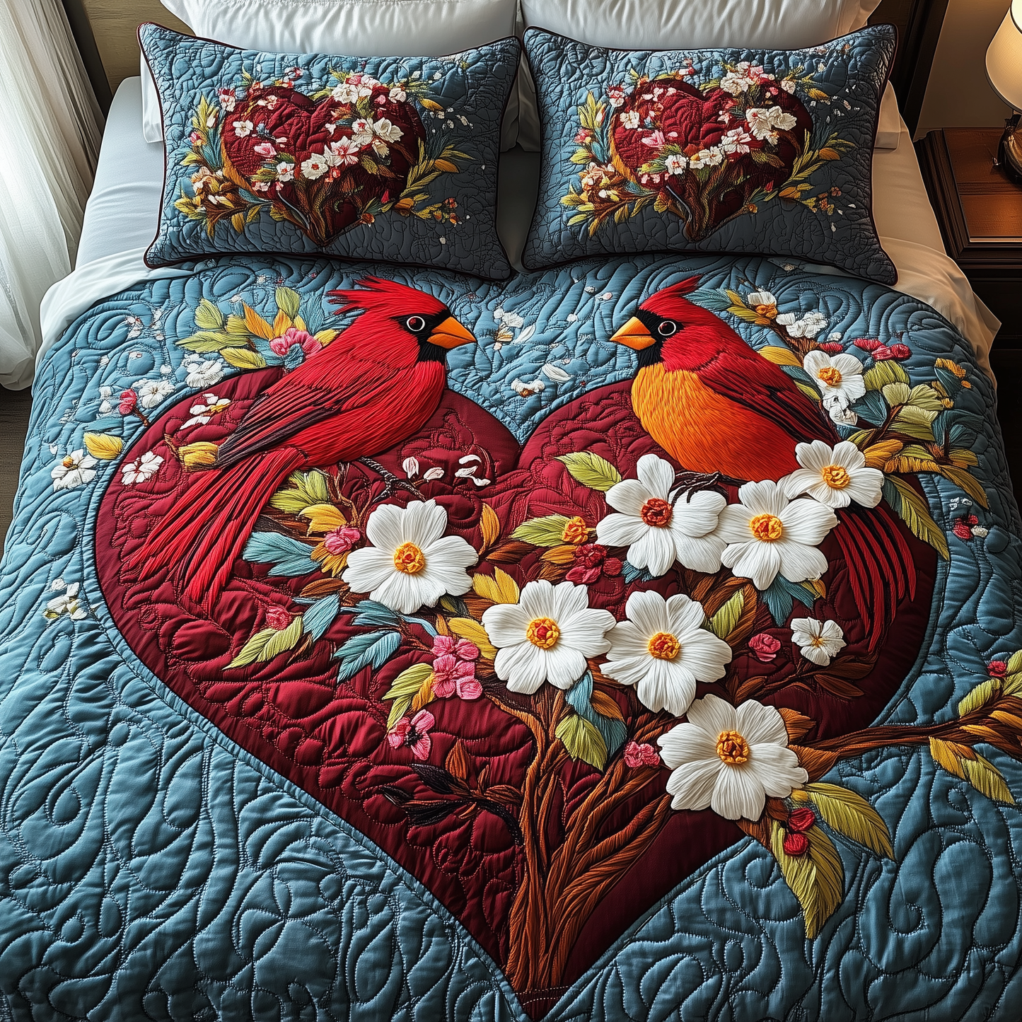 Cardinal Romance Haven 3-Piece Quilted Bedding Set GFTOTP2666