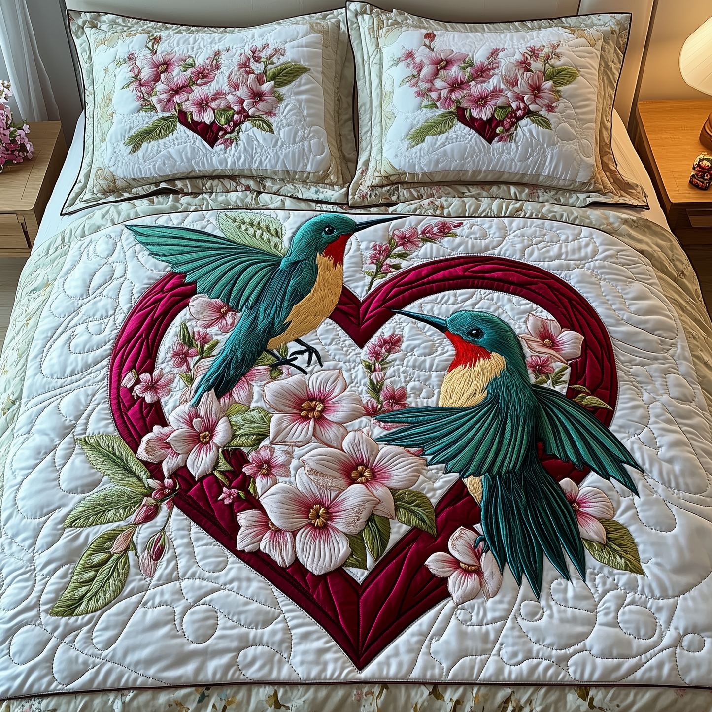 Hummingbird Love 3-Piece Quilted Bedding Set GFTOTP2694