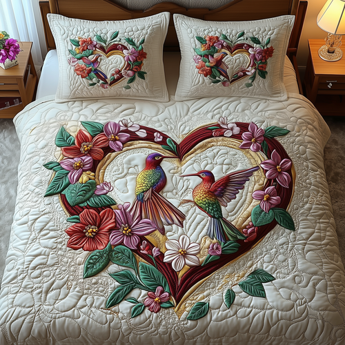 Hummingbird Love 3-Piece Quilted Bedding Set GFTOTP2699