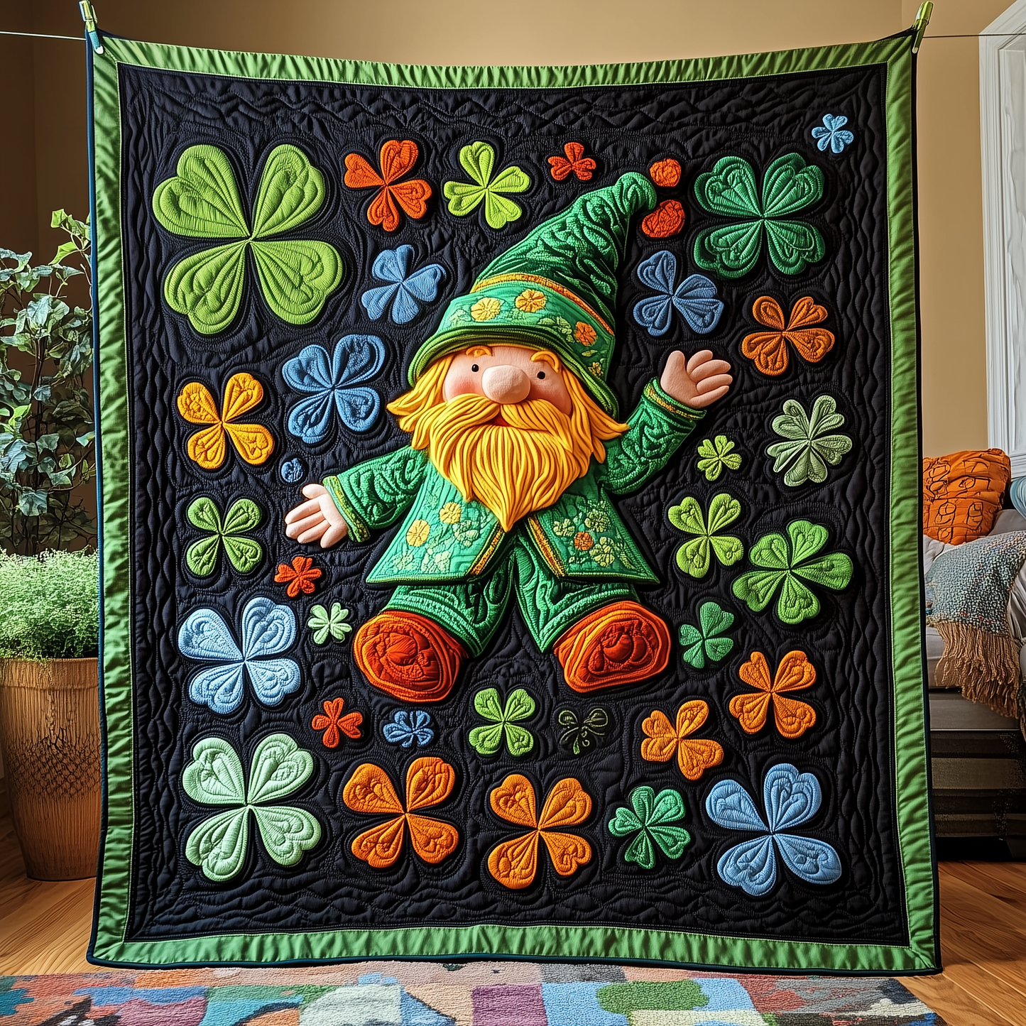 Adorable Irish Gnome Quilted Blanket GFTOTP2750