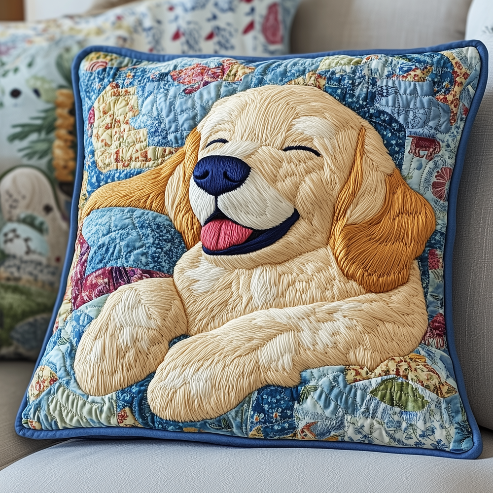 Sleepy Golden Retriever Quilted Pillow Case GFTOTP2810
