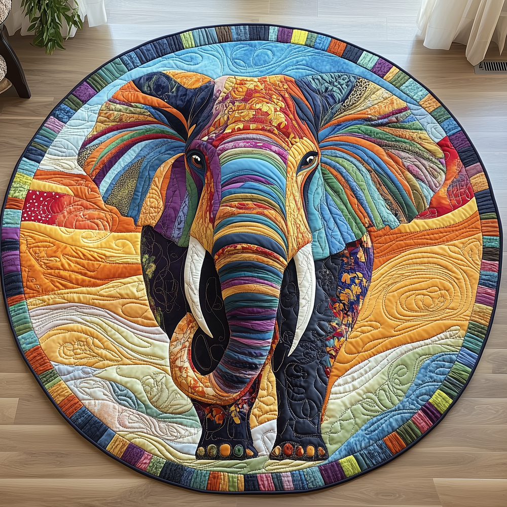 Vibrant Elephant Quilted Round Mat GFTOTP3009
