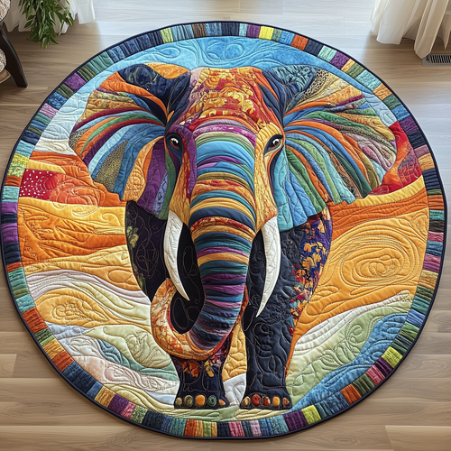 Vibrant Elephant Quilted Round Mat GFTOTP3009
