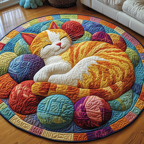 Sleepy Cat Quilted Round Mat GFTOTP3033