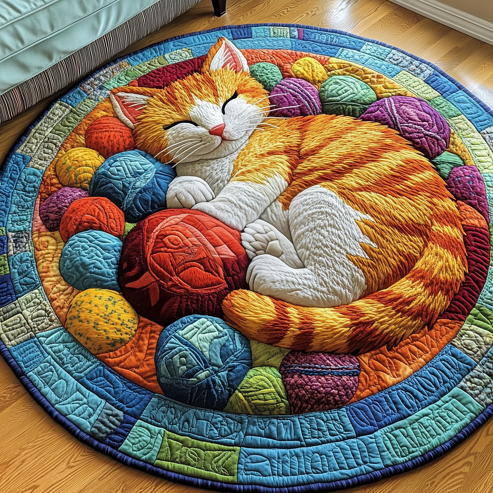 Sleepy Cat Quilted Round Mat GFTOTP3034