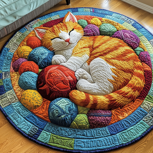 Sleepy Cat Quilted Round Mat GFTOTP3034