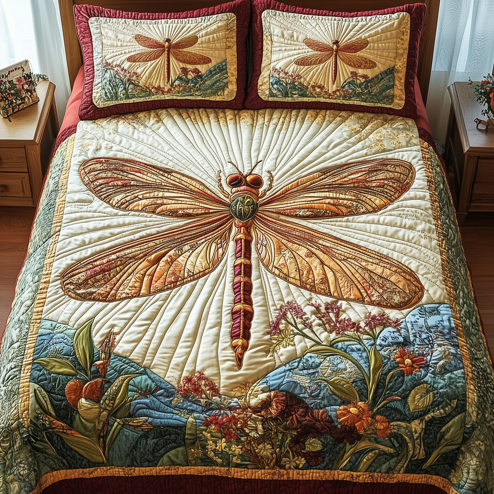 Sunshine Dragonfly 3-Piece Quilted Bedding Set GFTOTP3132