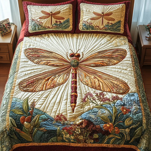 Sunshine Dragonfly 3-Piece Quilted Bedding Set GFTOTP3132