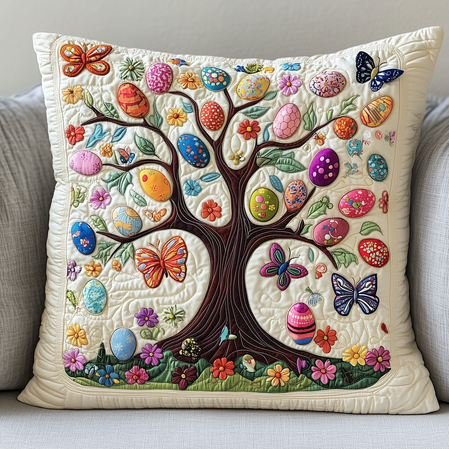 Tree Of Easter Eggs Quilted Pillow Case GFTOTP3509