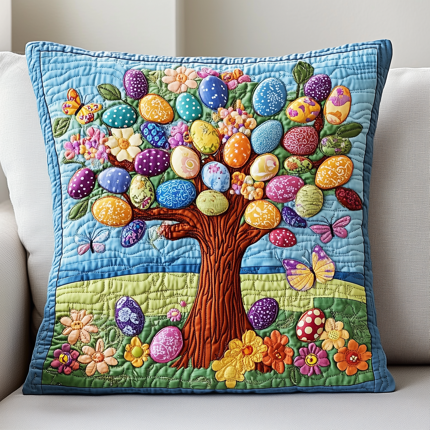 Tree Of Easter Eggs Quilted Pillow Case GFTOTP3511