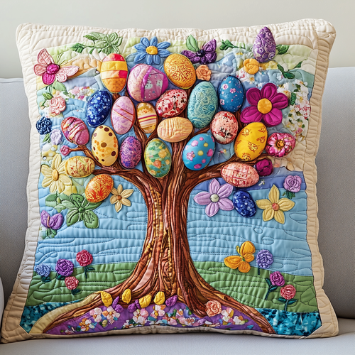 Tree Of Easter Eggs Quilted Pillow Case GFTOTP3515
