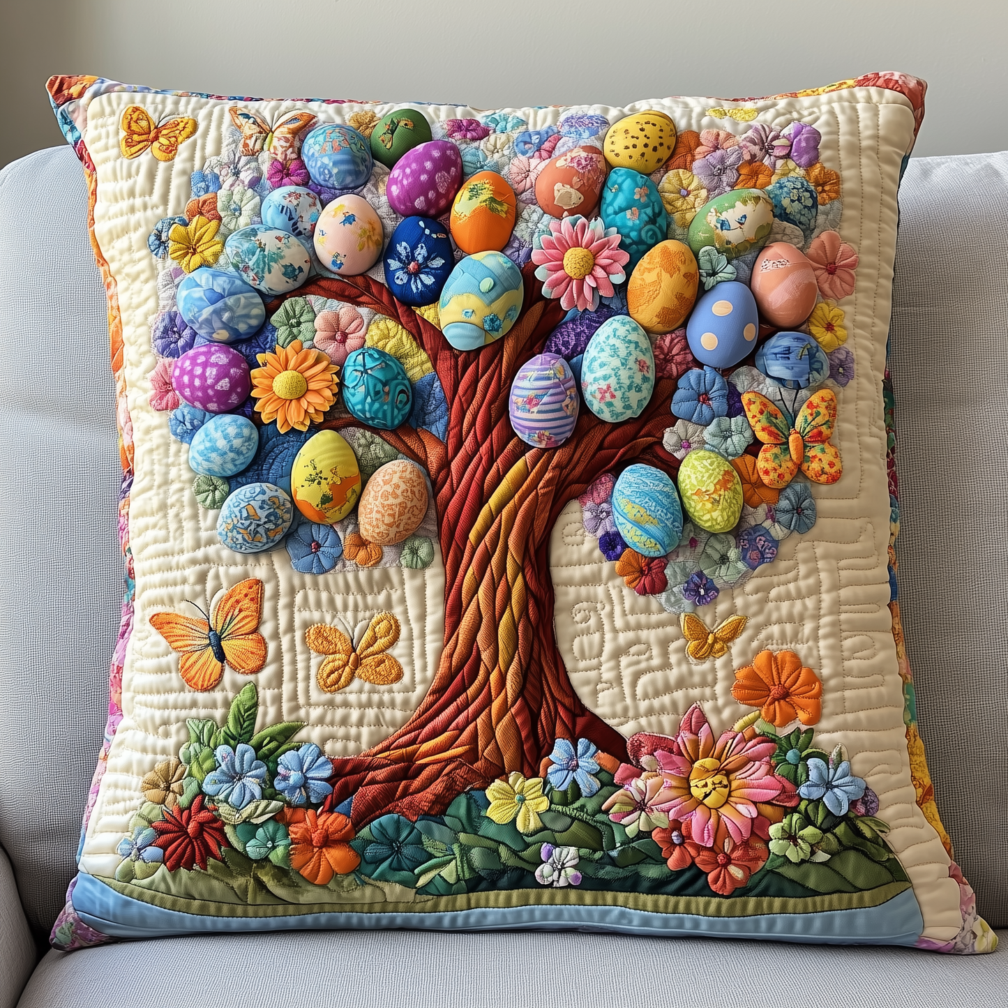 Tree Of Easter Eggs Quilted Pillow Case GFTOTP3518