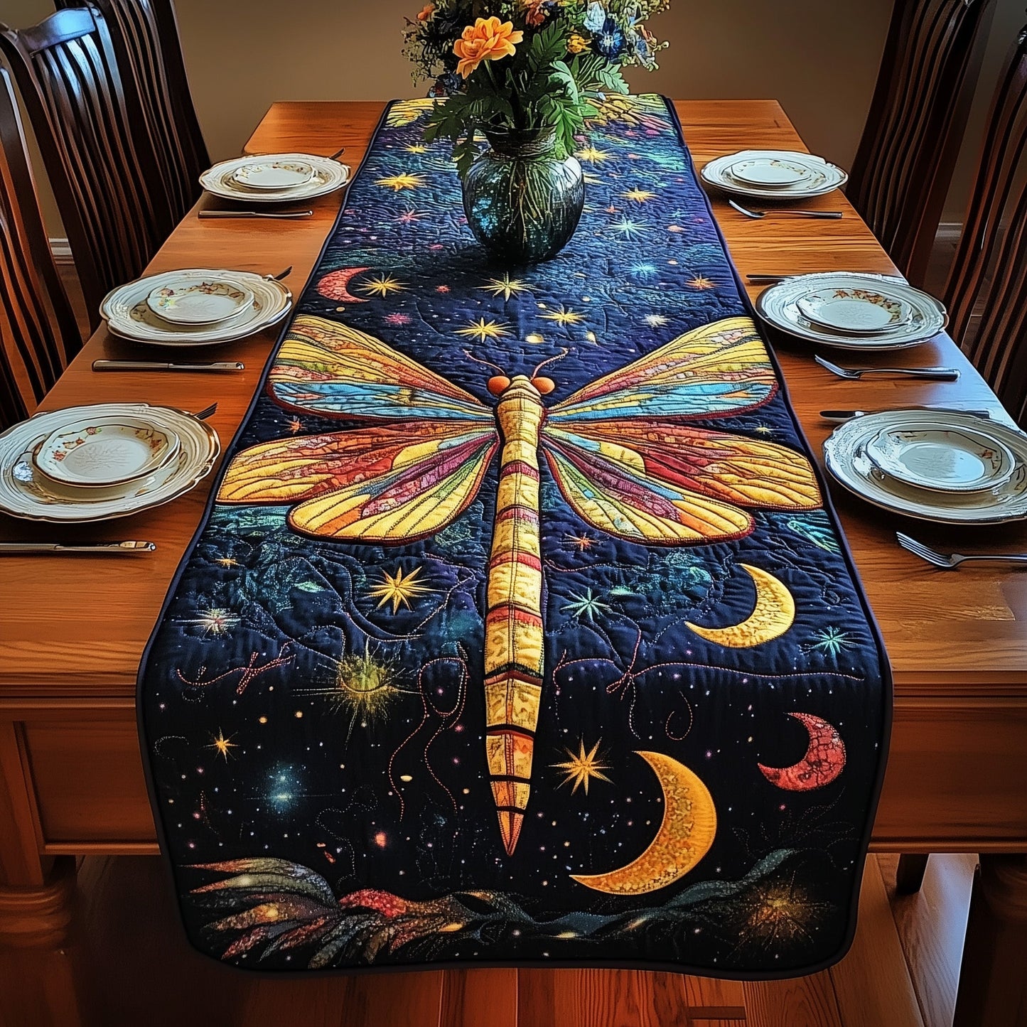 Midnight Dragonfly Quilted Table Runner GFTOTP3643