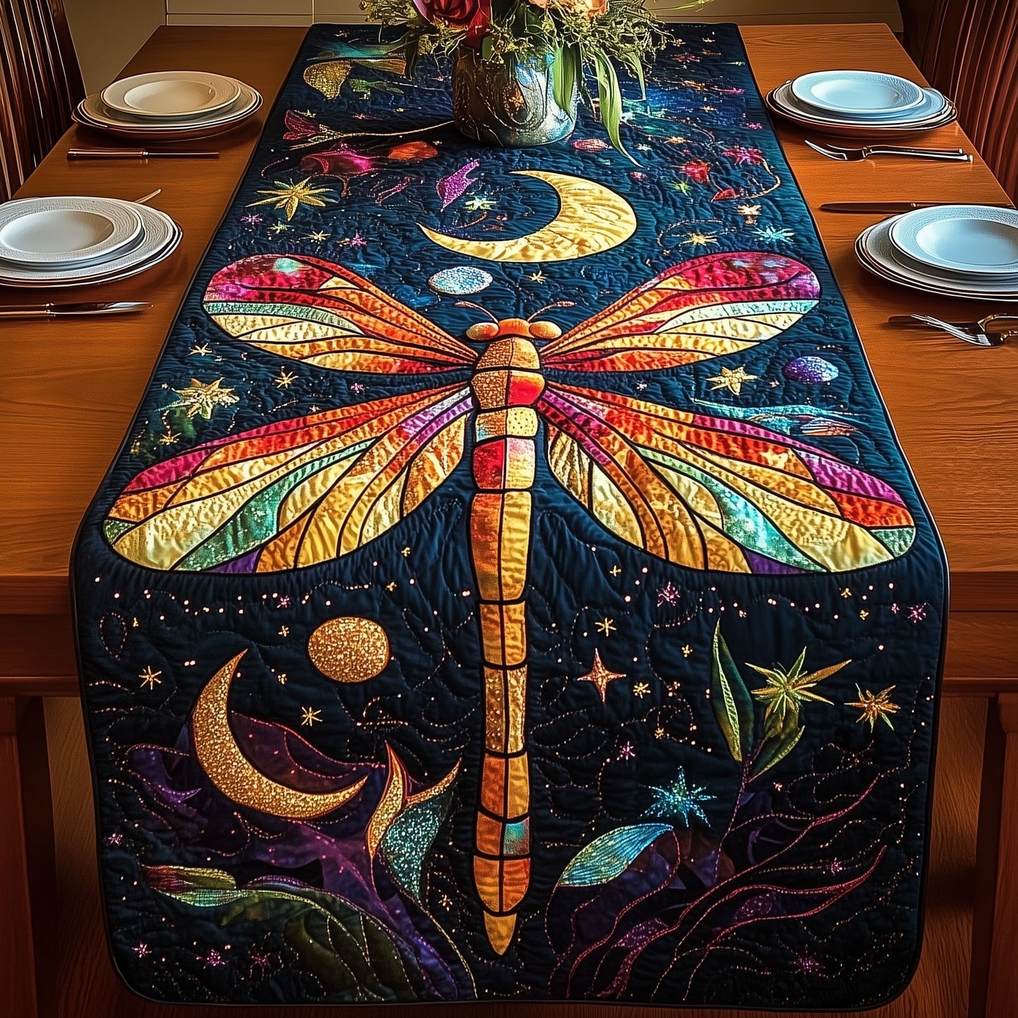 Midnight Dragonfly Quilted Table Runner GFTOTP3645