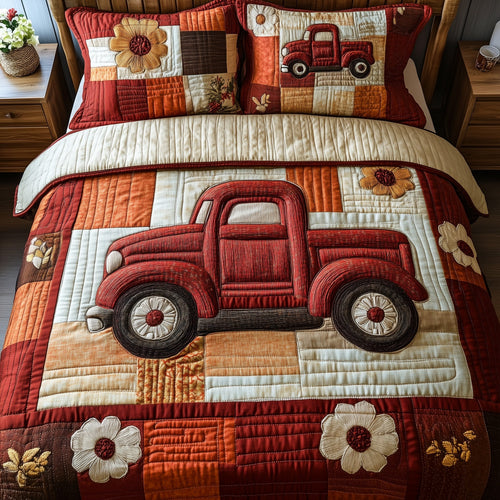 Vintage Red Truck 3-Piece Quilted Bedding Set GFTOTP3719