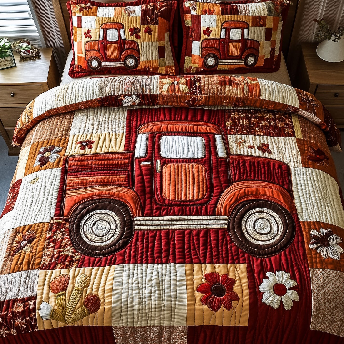 Vintage Red Truck 3-Piece Quilted Bedding Set GFTOTP3723