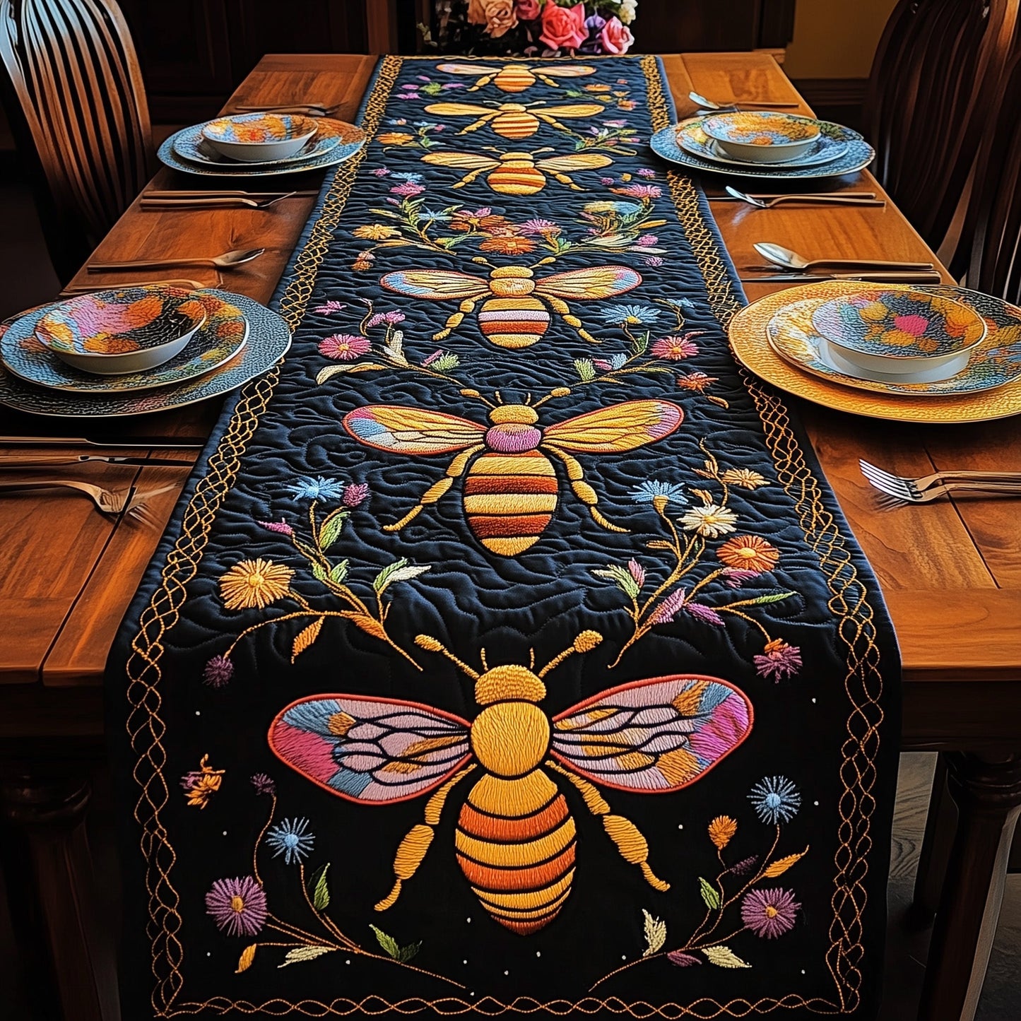 Midnight Honeybee Quilted Table Runner GFTOTP3787