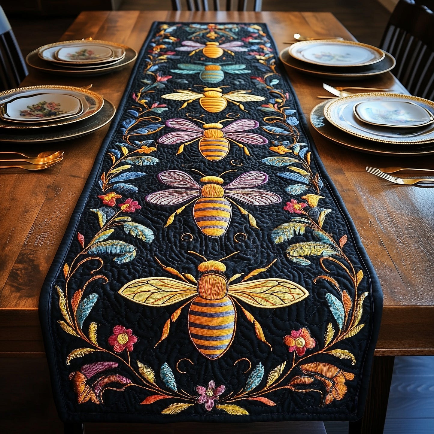 Midnight Honeybee Quilted Table Runner GFTOTP3788