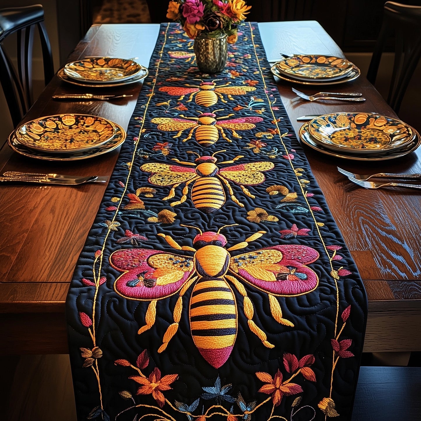 Midnight Honeybee Quilted Table Runner GFTOTP3789