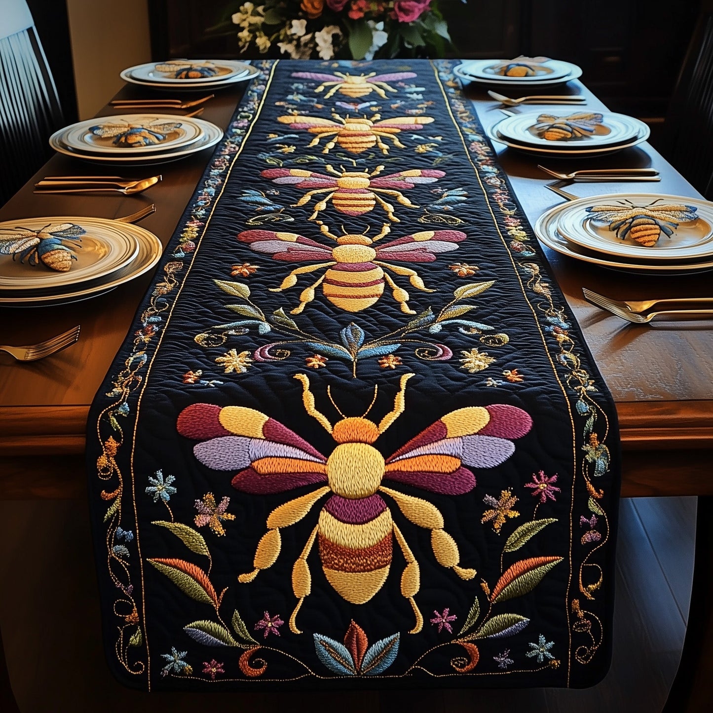 Midnight Honeybee Quilted Table Runner GFTOTP3790