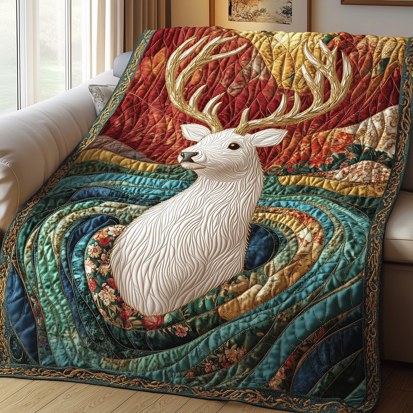 Golden Antler Glow Quilted Blanket GFTOTP3838