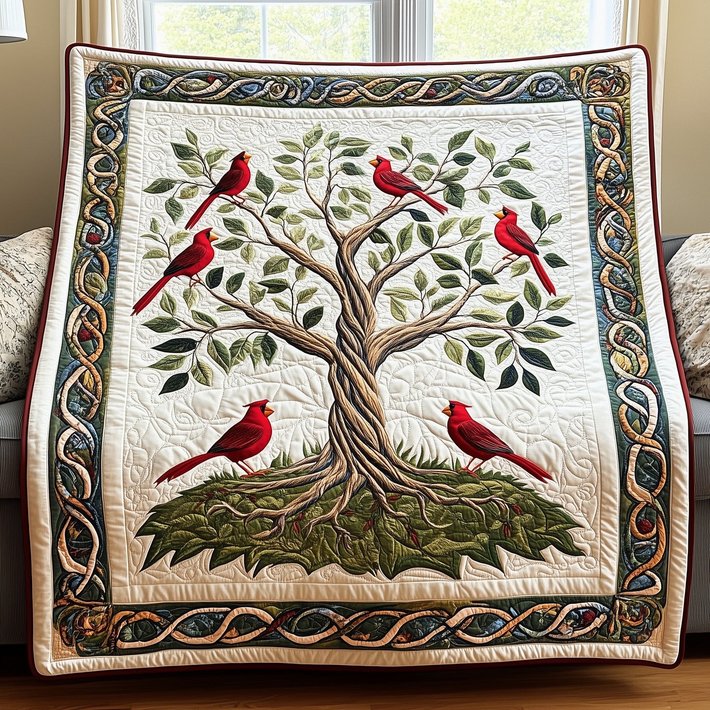 Tree Of Red Cardinals Quilted Blanket GFTOTP4014