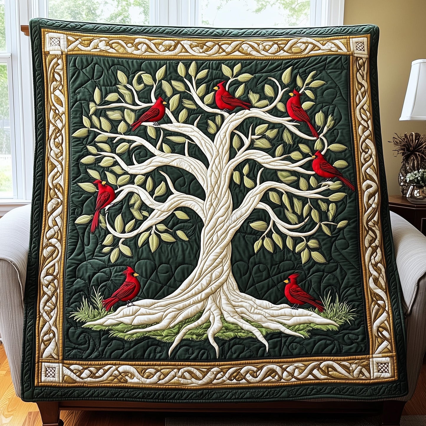 Tree Of Red Cardinals Quilted Blanket GFTOTP4016