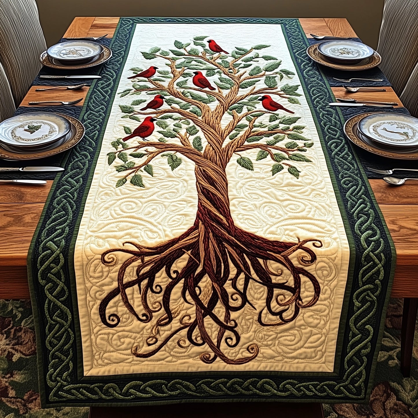 Tree Of Red Cardinals Quilted Table Runner GFTOTP4021