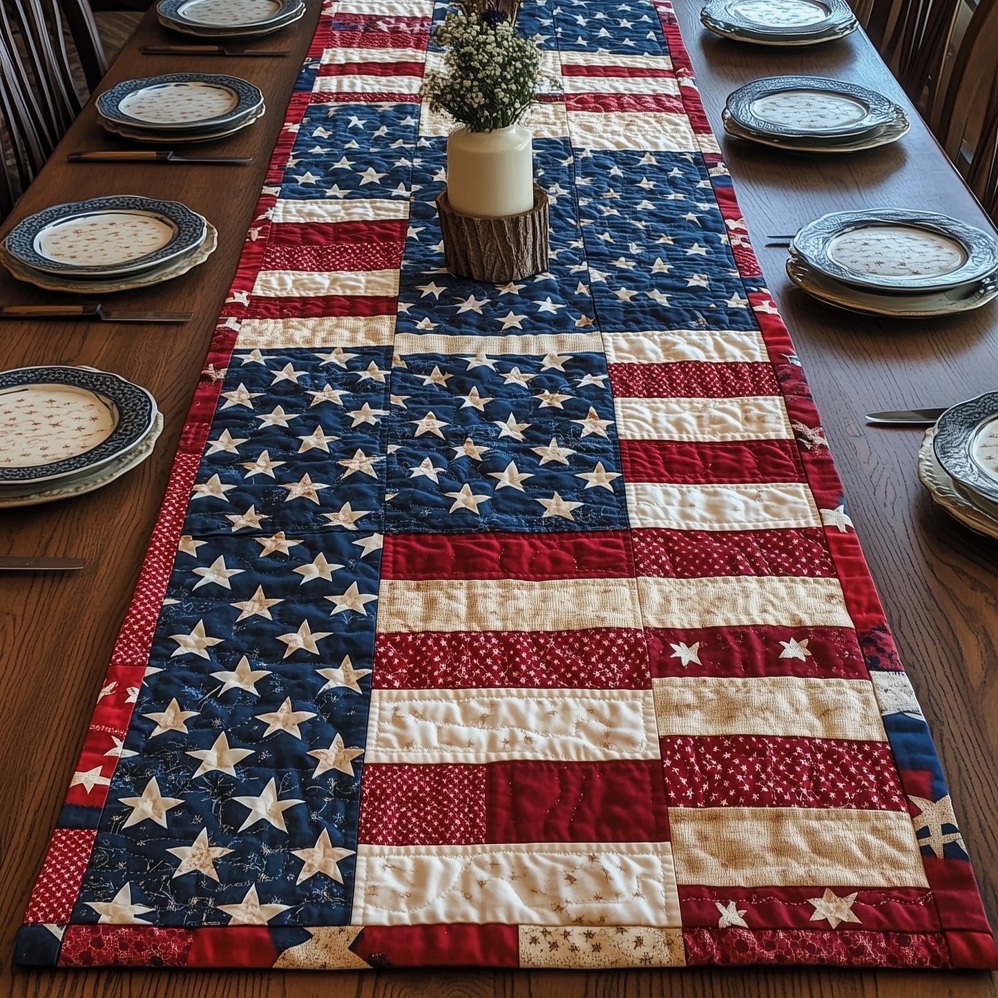 Patriotic American Quilted Table Runner GFTOTP4023