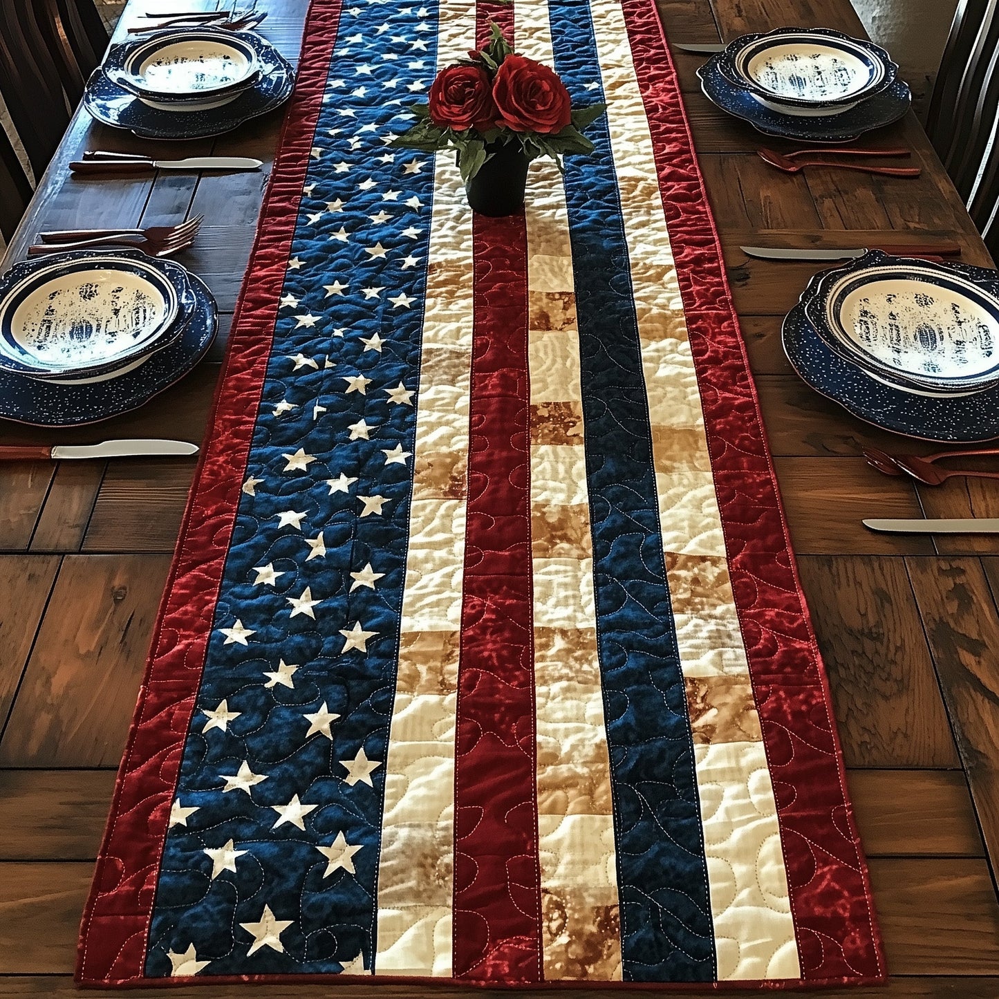Patriotic American Quilted Table Runner GFTOTP4028