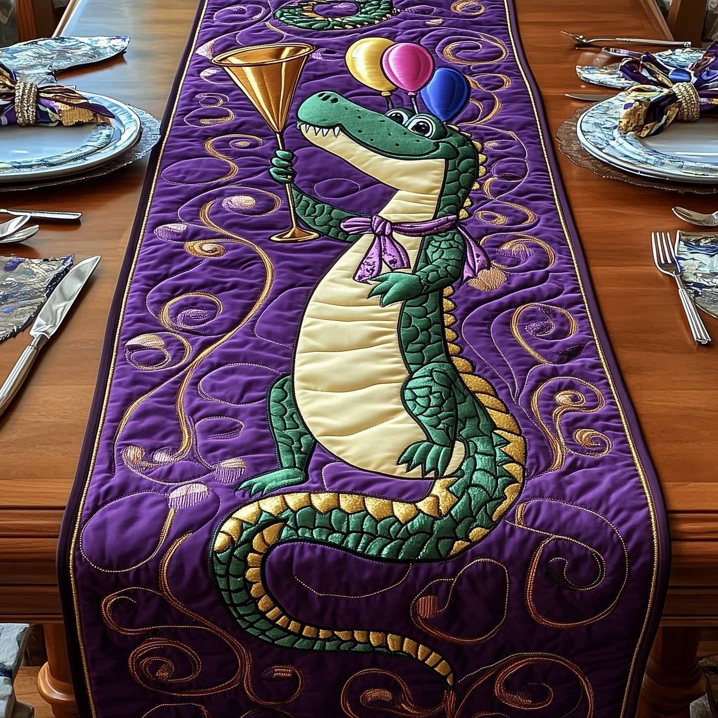 Mardi Gras Alligator Quilted Table Runner GFTOTP4274