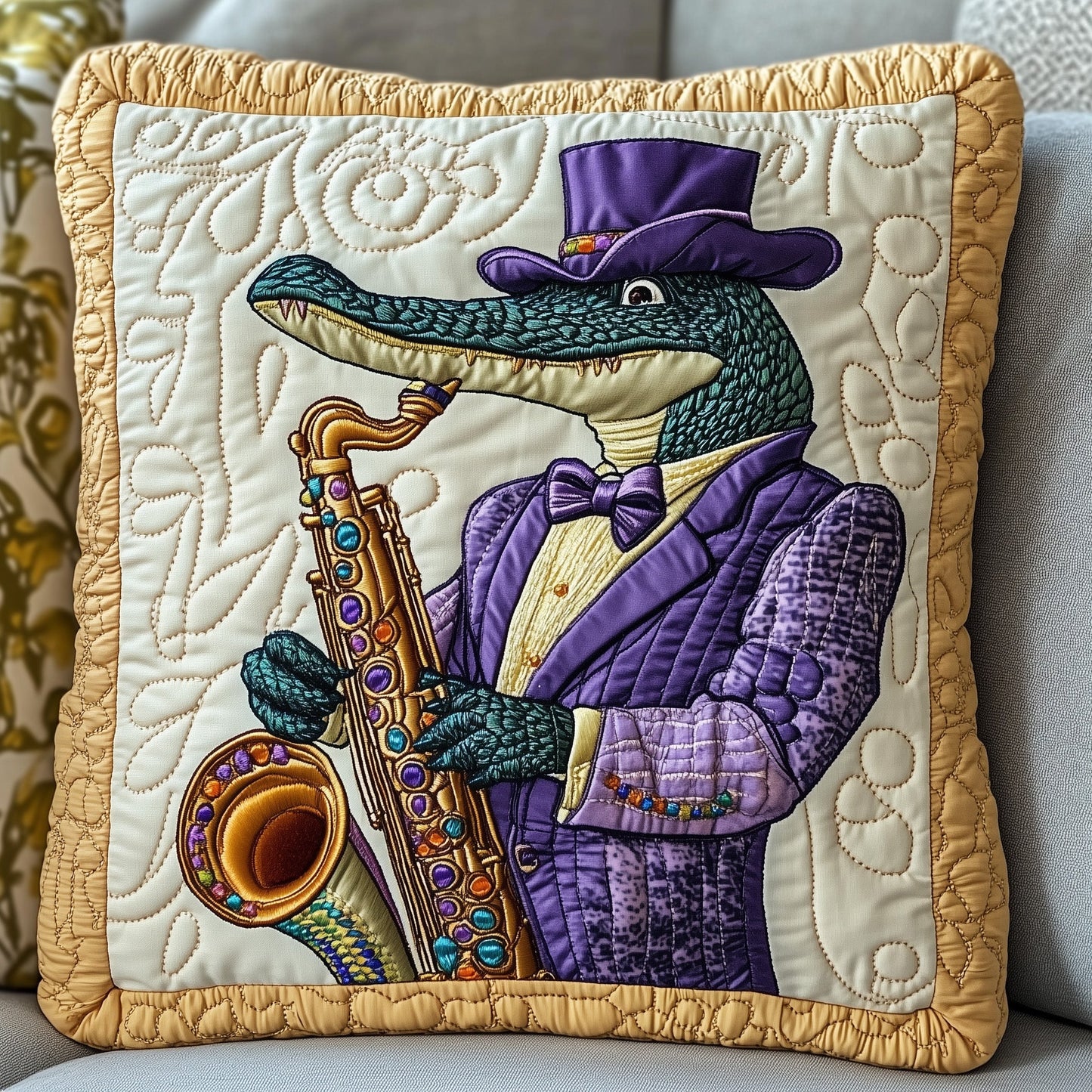 Mardi Gras Alligator Quilted Pillow Case GFTOTP4459