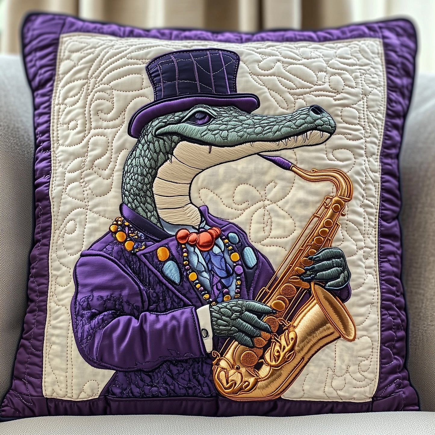 Mardi Gras Alligator Quilted Pillow Case GFTOTP4461