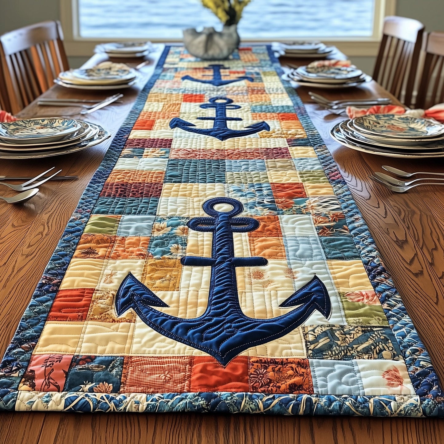 Nautical Anchor Quilted Table Runner GFTOTP4476