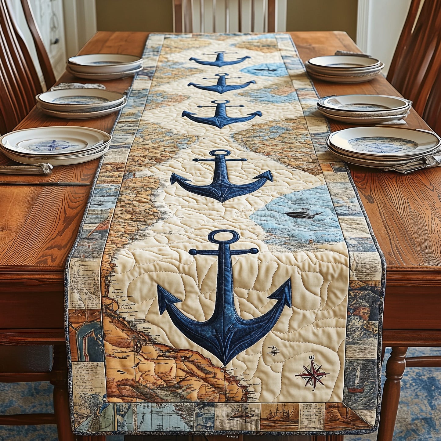 Nautical Anchor Quilted Table Runner GFTOTP4480
