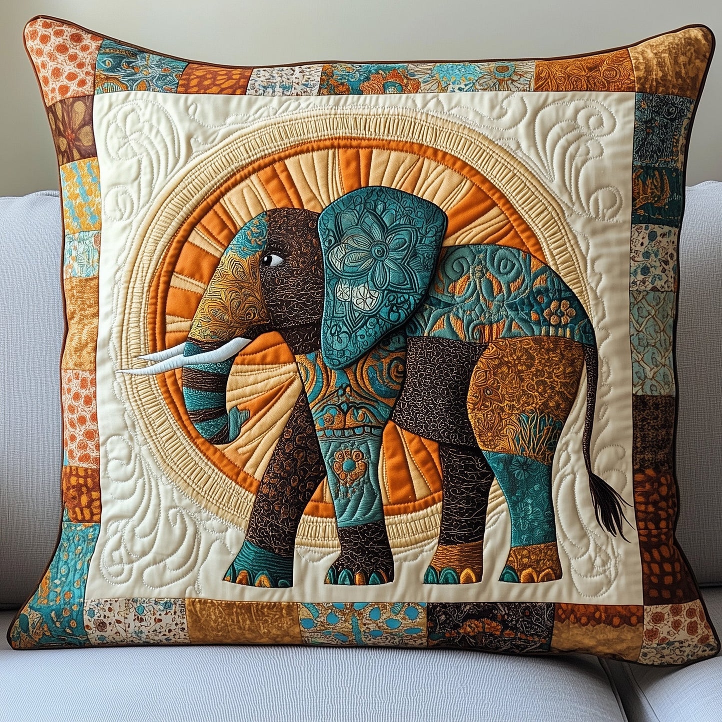 Boho Bliss Elephant Quilted Pillow Case GFTOTP4575