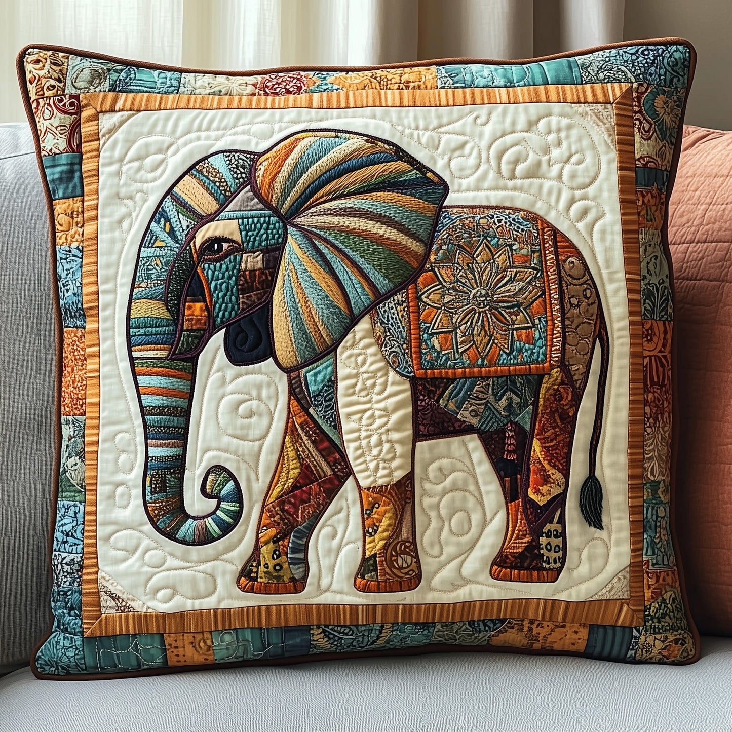 Boho Bliss Elephant Quilted Pillow Case GFTOTP4576