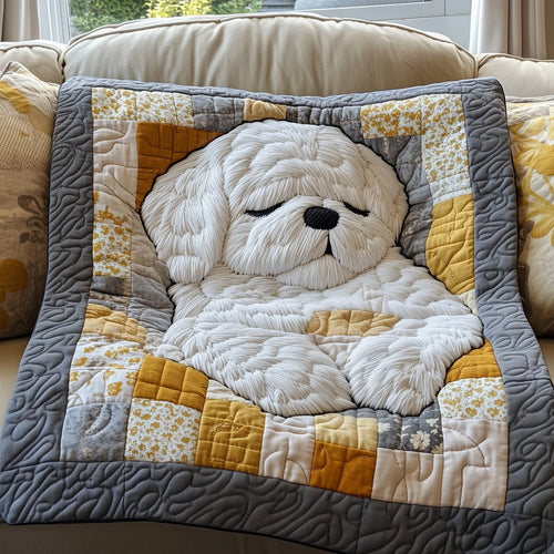Fluffy Maltese Bichon Quilted Blanket GFTOTP4936