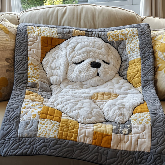 Fluffy Maltese Bichon Quilted Blanket GFTOTP4936